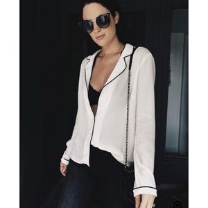 Wayf White Blouse with Black Trim